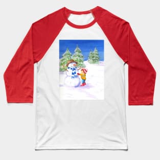 Stick'm up Mr. Snowman Christmas Scene Baseball T-Shirt